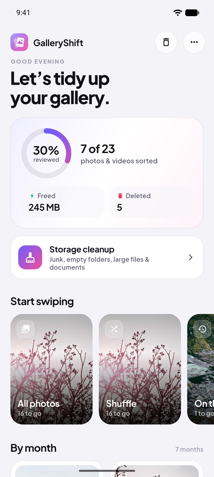 The home screen in light mode